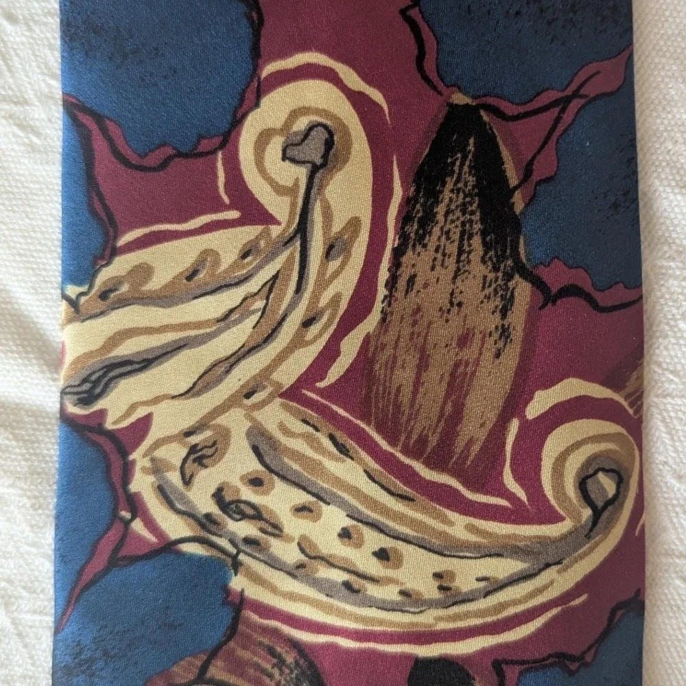 Vtg 90s Oscar de la Renta Mens Necktie Burgundy Blue Abstract Silk Designer‎ USA